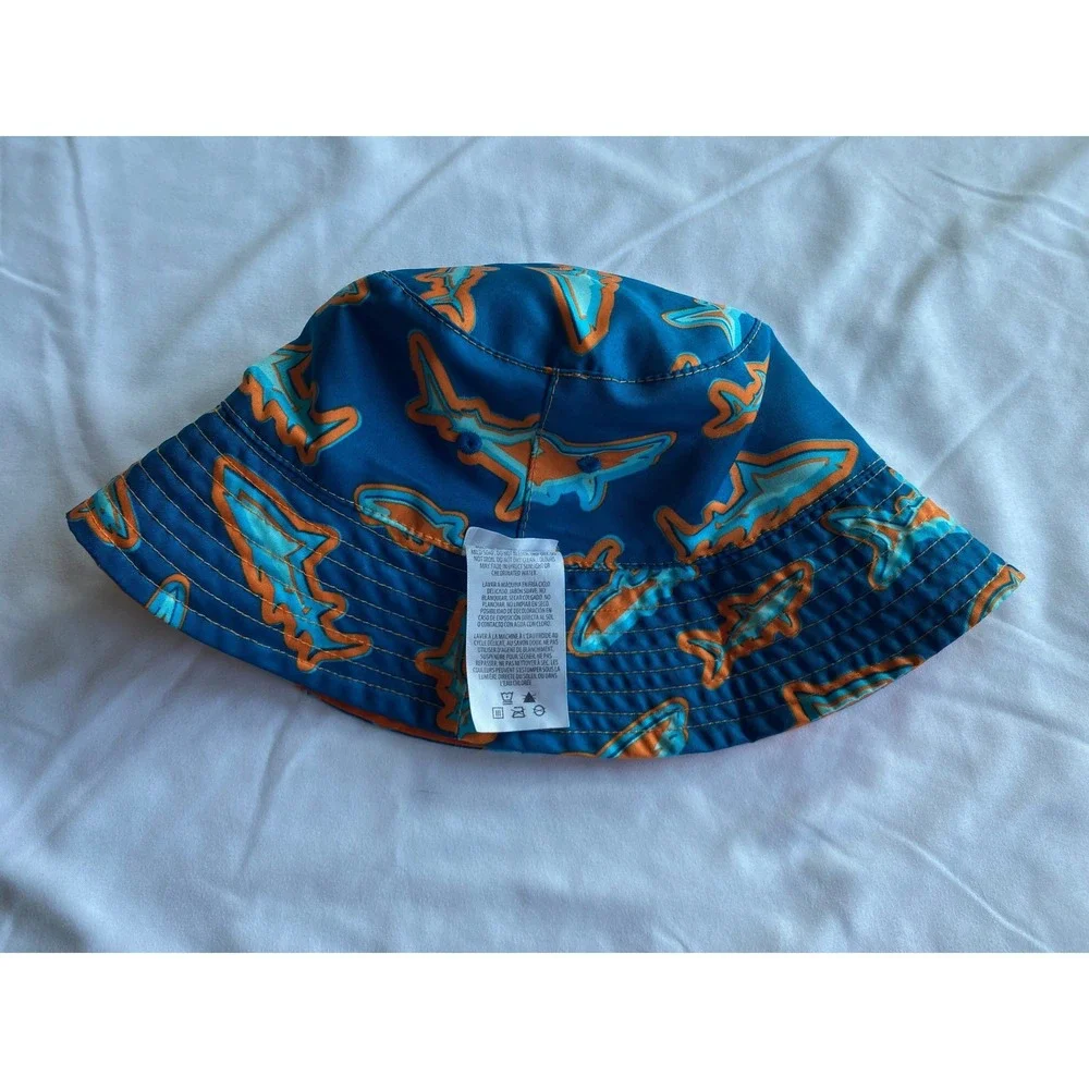 UVSkinz Boys Reversible Shark Print Beach Bucket Hat Size S Orange Blue
